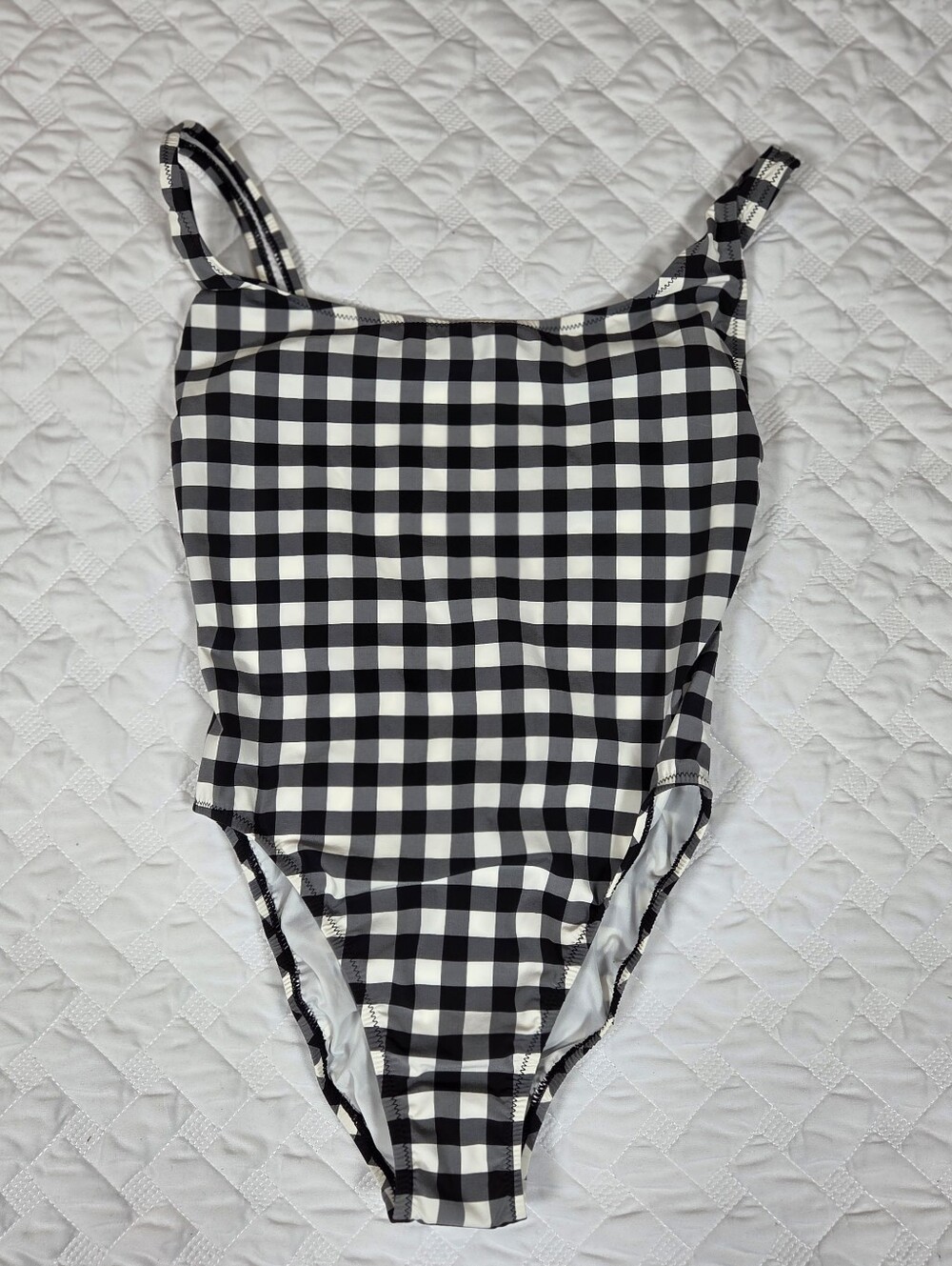 J. Crew Scoopback one-piece swimsuit  gingham ivory black sz 8